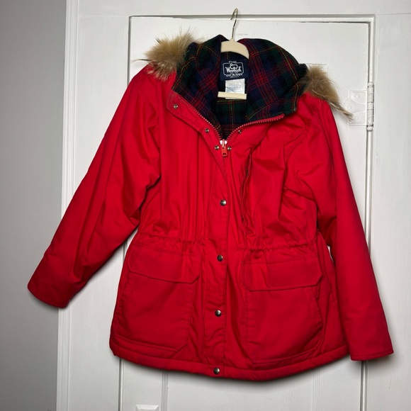 Woolrich Jackets & Blazers - Woolrich Flannel Lined Fur Trim Parka Red Winter Coat Large